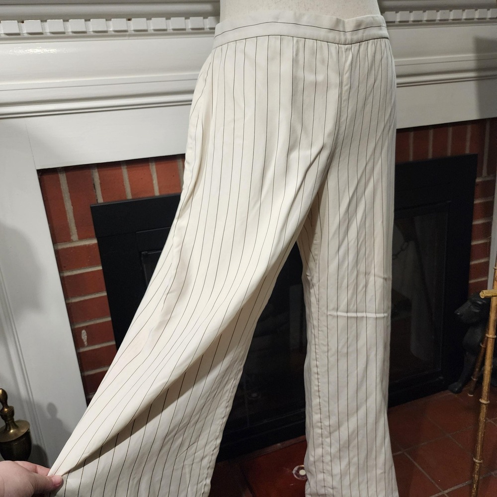 Lauren Ralph Lauren Silk Pinstripe Wide Leg Pants Cream Brown‎ Womens Size 16